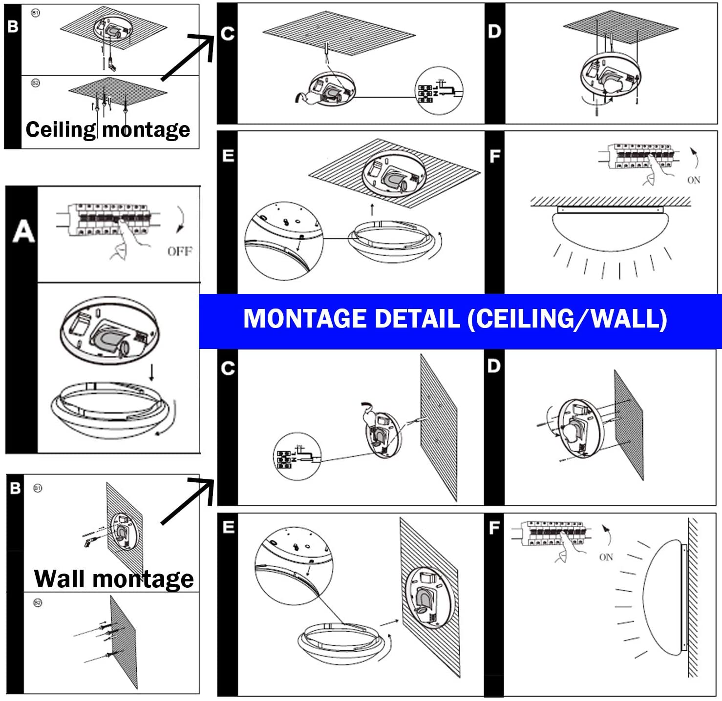 montage plafonnier LED